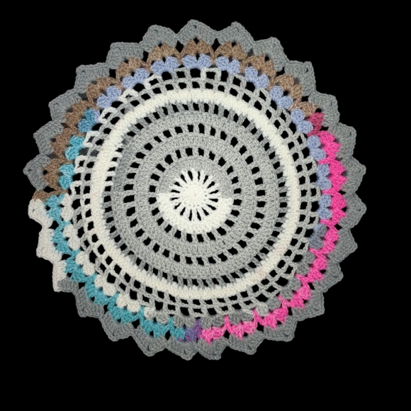 Handmade Variegated Browns/Pink Crochet Floral Doily Set Of 2 - Picture 4 of 4